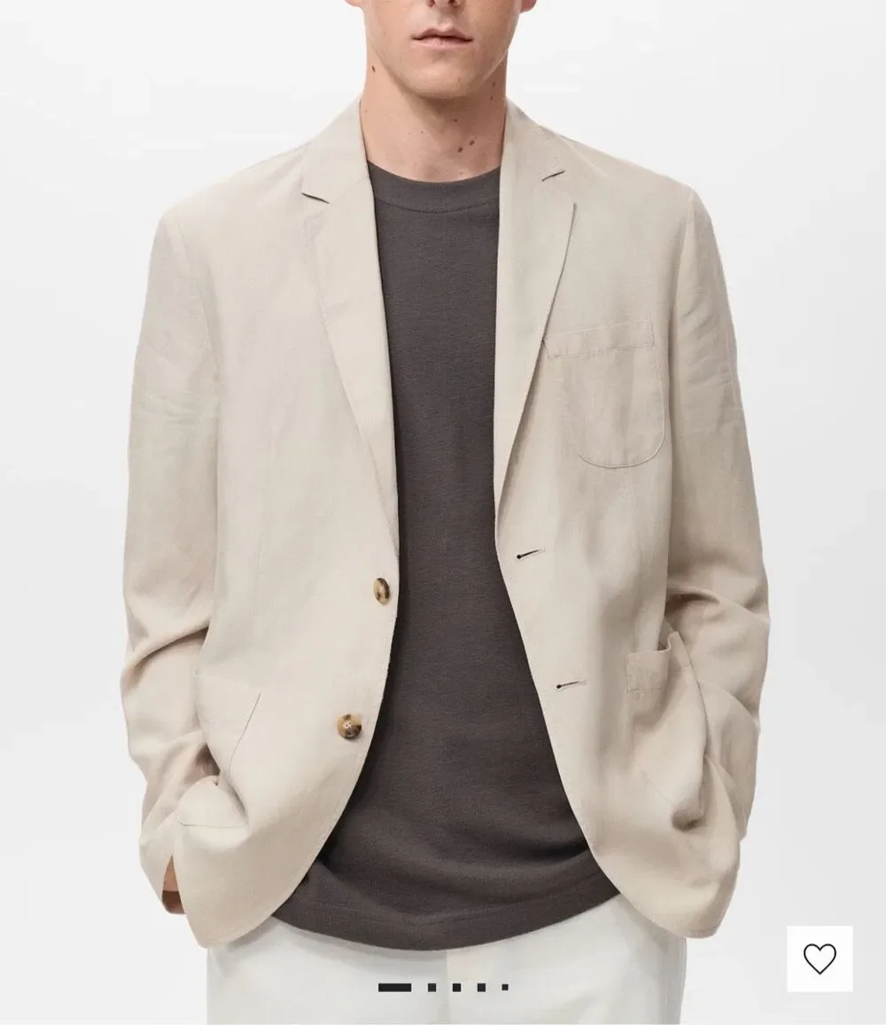 MNG by MANGO $250 Delave Smart Slim Fit Linen Lyocell Blazer Ecru Mens 42 NEW